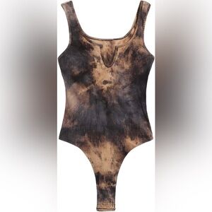 NWT- Verdusa Women's Tie Dye Notched Neck Ribbed Skinny Thong Tank Bodysuit Top